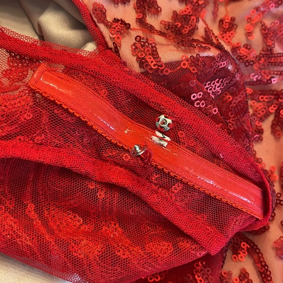 Calvin Klein Red Sequined Short Sleeve Sheath Dress - Picture 6 of 6